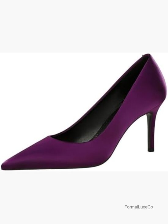 Shoes - Satin Stiletto Pumps Slip-On Pointed Toe Heels Wedding Office Party Shoes